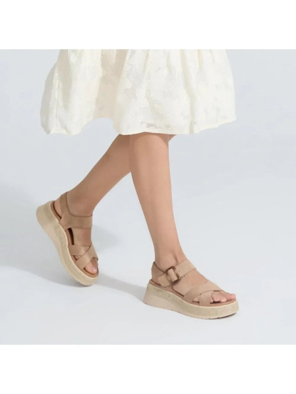 Womens Khaki Comfortable Solid Espadrille Low Wedge Heel Platform Sandal Shoes